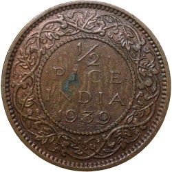 Alternative view of Bronze 1/2 Pice of George VI (AD 1939) of Calcutta Mint Head I