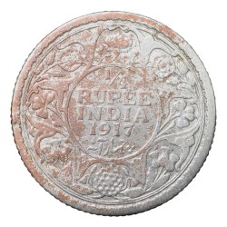Alternative view of Silver 1/4 Rupee of George V (AD 1917) of Calcutta Mint Scarce