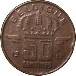 Alternative view of Bronze 50 Centimes of Belgium Country (AD 1992) with A Miner