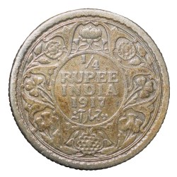 Alternative view of Silver 1/4 Rupee of George V (AD 1917) of Calcutta Mint Scarce