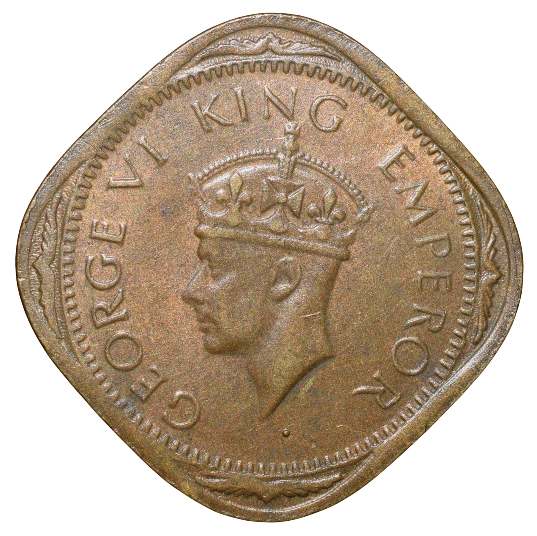 Nickel-Brass 2 Annas of George VI (AD 1943) of Bombay Mint Head Type II Beautiful Grade