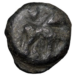 Black Cast Copper of Vidarbha(Paoni) Region (4th - 3rd Cen. BC) with Taurine above Lion Right V.Rare