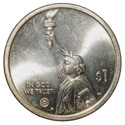 Alternative view of Brass 1 Dollar of United States of America (AD 2025) Commemorative Issue Honoring Innovation in Arkansas UNC Grade