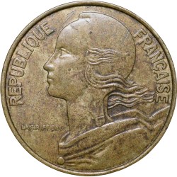 Brass 10 Centimes of France ( AD 1993) with Marianne face left
