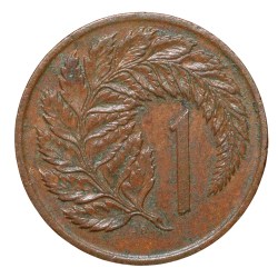 Alternative view of Bronze 1 Cent of Elizabeth II(AD1967) from New Zealand with Silver fern leaf