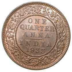 Alternative view of Bronze 1/4 Anna of George V (AD 1933) of Calcutta Mint UNC Grade