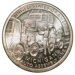Brass 1 Dollar of United States of America (AD 2025) Commemorative Issue Honoring Innovation in Michigan UNC Grade