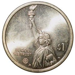 Alternative view of Brass 1 Dollar of United States of America (AD 2025) Commemorative Issue Honoring Innovation in Michigan UNC Grade