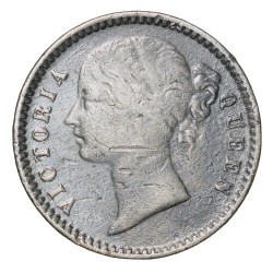 Silver 1/4 Rupee of Victoria Queen (AD 1840) of Bombay Mint Devided Legends Type