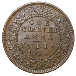Alternative view of Bronze 1/4 Anna of George V (AD 1934) of Calcutta Mint UNC Grade