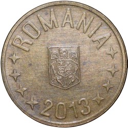 Brass plated Steel 1 Ban of Romania (AD 2013) with Eagle without Crown