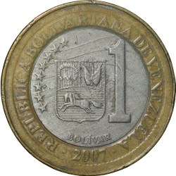 Alternative view of Bi-Metallic 1 Boliviar of Venezuela Country (AD 2007)