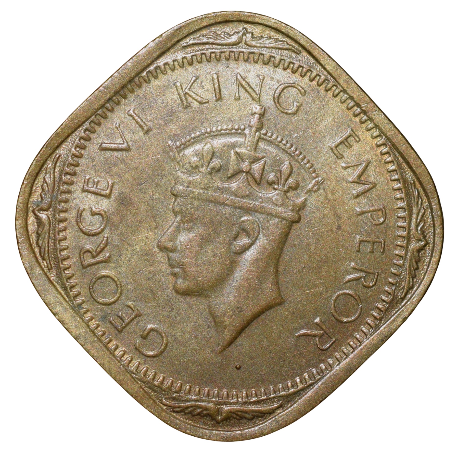 Nickel-Brass 2 Annas of George VI (AD 1943) of Bombay Mint Head Type II Beautiful Grade