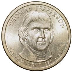 Brass 1 Dollar of United States of America (AD 2007) Commemorative Issue Thomas Jefferson - 3rd President - 1801-1809