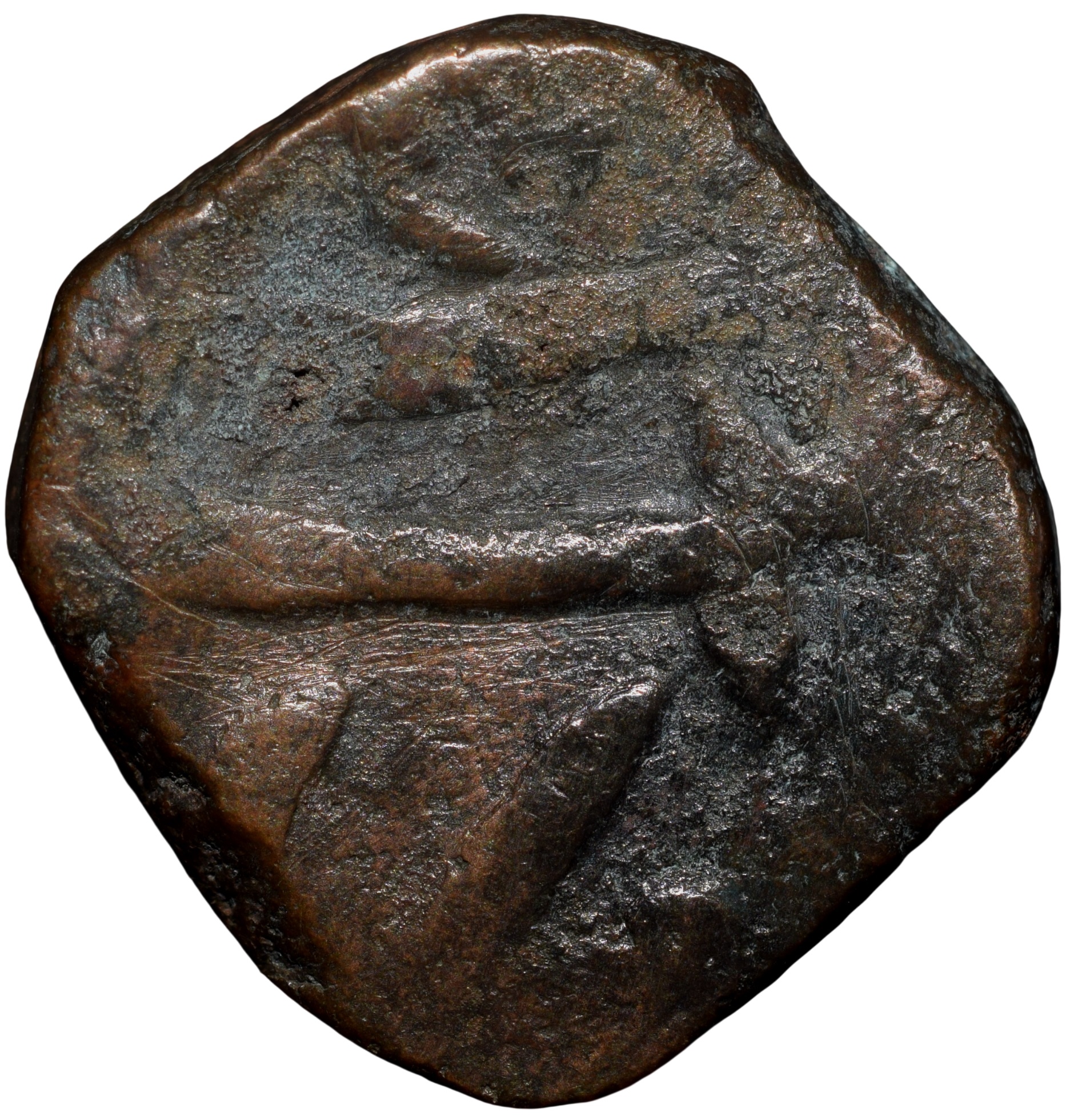 Copper Paisa of Hyderabad State(18th Cen. AD) with Sword pointing left Anonymous Type