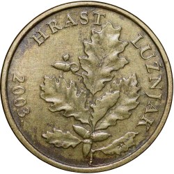 Brass 5 Lipa of Croatia Country (AD 2003) with A branch of Red Oak