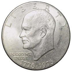 Alternative view of Old Copper-Nickel 1 Dollar of USA (AD 1976) Large "Eisenhower Dollar" United States 200th Anniversary of Independence Scarce