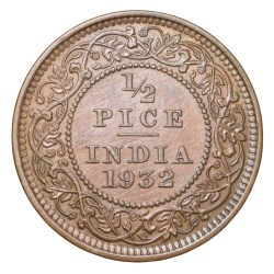 Alternative view of Bronze 1/2 Pice of George V (AD 1932) of Calcutta Mint Beautiful Grade
