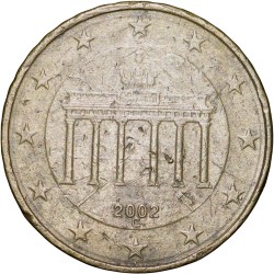 Brass 10 Euro Cents of Germany (AD 2002) with The Brandenburg Gate