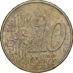 Alternative view of Brass 10 Euro Cents of Germany (AD 2002) with The Brandenburg Gate