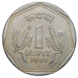 Copper-Nickel 1 Rupee of Republic India (AD 1991) of Bombay Mint Reeded Edge Scarce