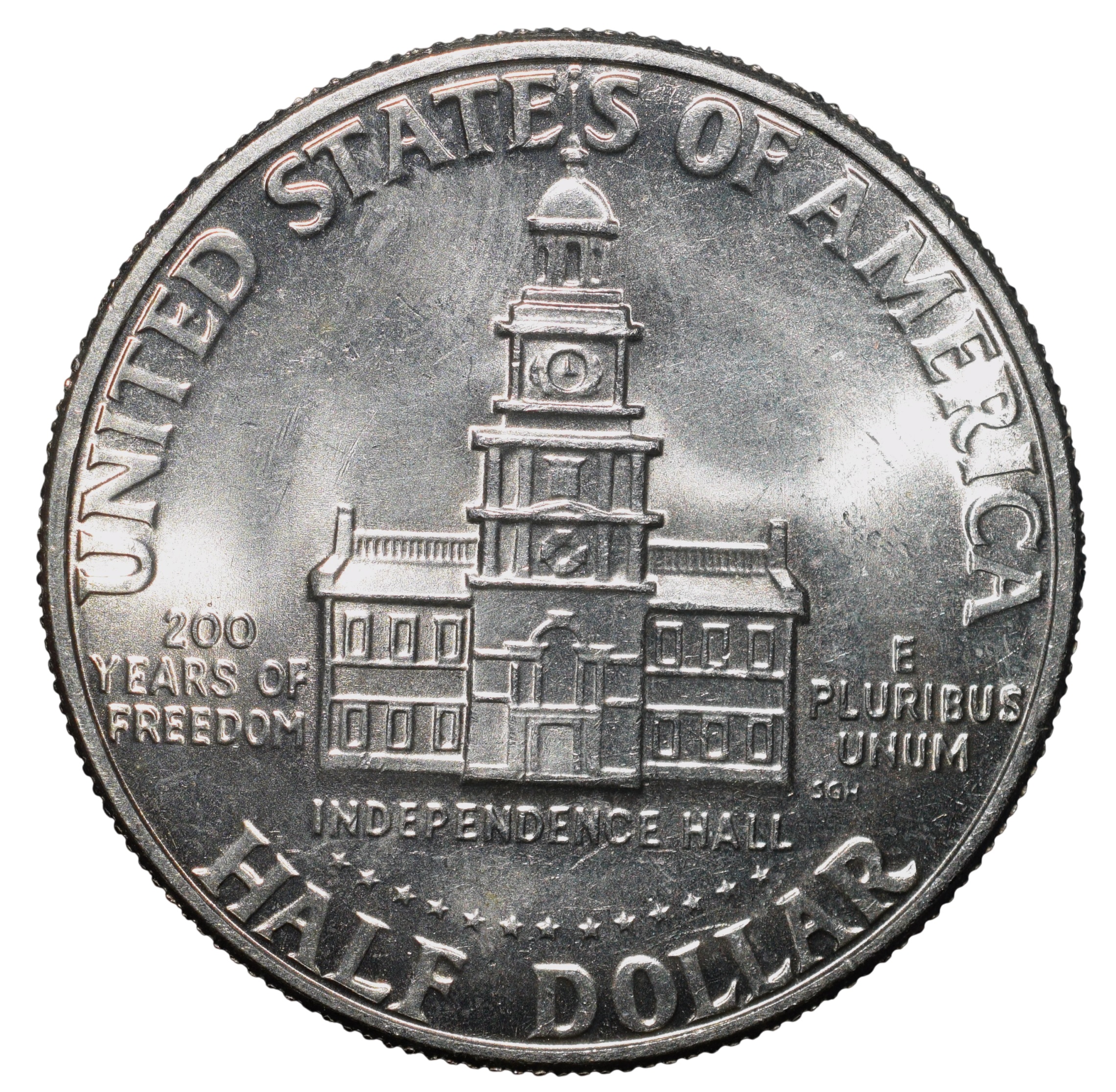 Copper-Nickel 1/2 Dollar of USA (AD 1976) Commemorative issue - Bicentenary of the United States Declaration of Independence 1776-1976 UNC Grade