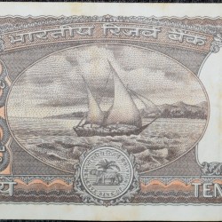 Alternative view of 10 Rupees of Republic India (AD 1985-1990) R.N.Malhotra Signature Black note with Boat