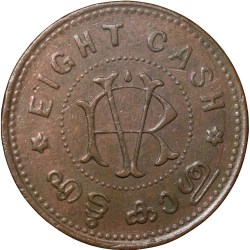 Alternative view of Copper 8 Cash of Rama Varma VI(AD 1885-1924) of Travancore State KM48