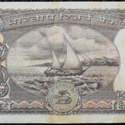 Alternative view of 10 Rupees of Republic India (AD 1985-1990) R.N.Malhotra Signature Black note with Boat