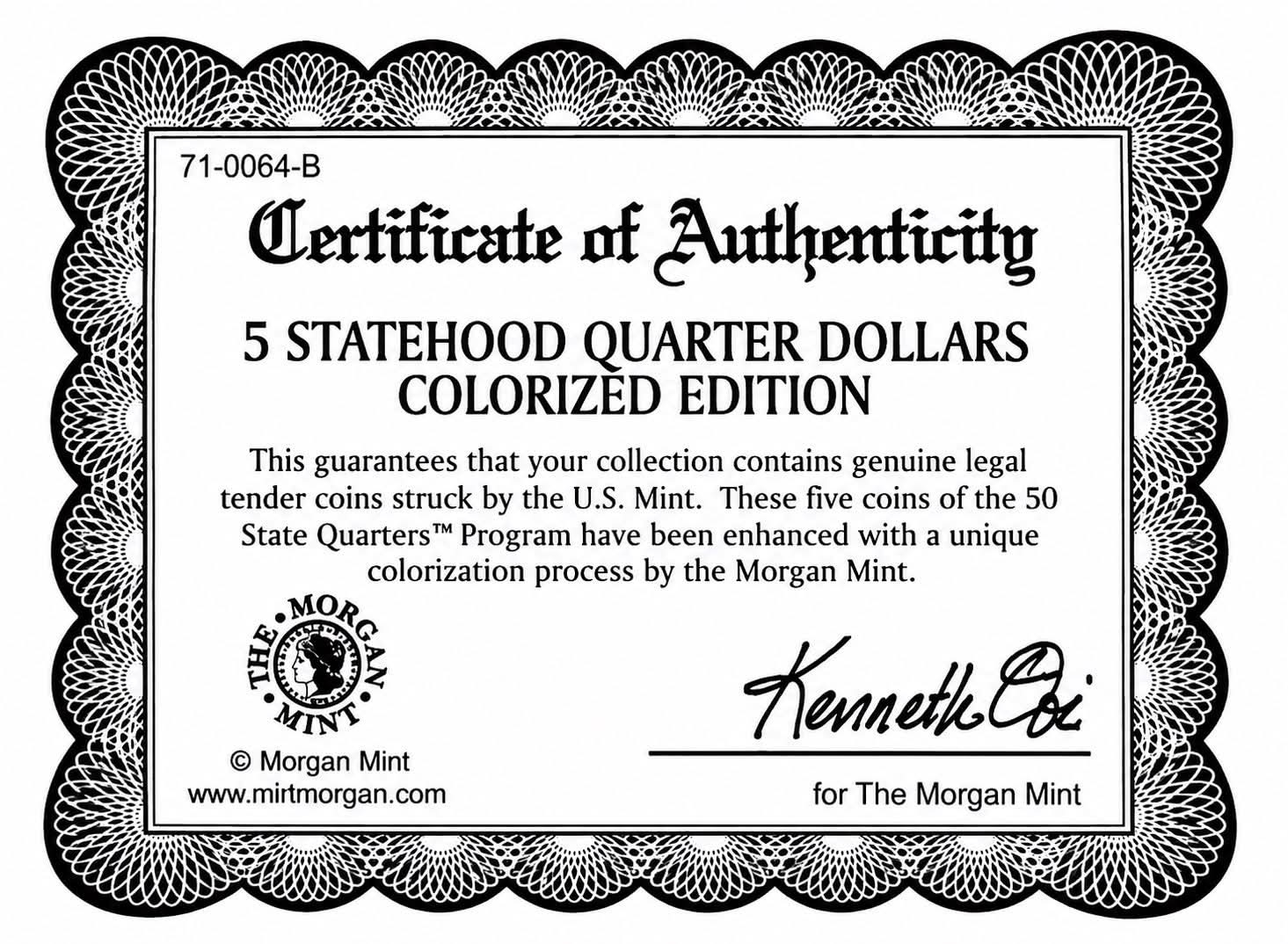 Extremely Rare State Quarter Dollars United States of America Uncirculated Proof Coins Authenticity Certificate Morgan Mint By USA Issue Coin 2006 Year The Morgan Mint - Image 5
