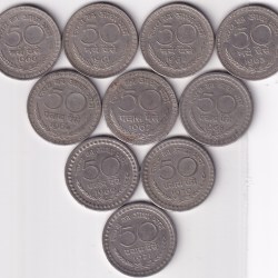 Old Issue 10 Different Years Collection Lot 50 Paise Republic India 1960 to 1971 Set