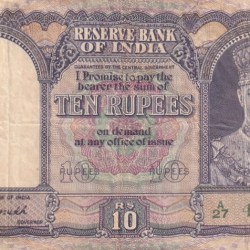 King George VI British India 10 Rupees Front Face C D Deshmukh Sign Note #5