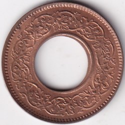 Alternative view of 1943 UNC Hole One Pice Bronze Coin of British India King George VI Natural Lustre Coin