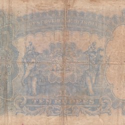 Alternative view of Very Fine 10 Rupees Side Face J B Taylor Signature British India Note Rare #1