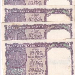 Alternative view of 1 Rs Crisp Condition 4 Notes Lot of S Bhootlingam and LK JHA 1965 and 1963 Signature Stain Marks Notes Lot #4