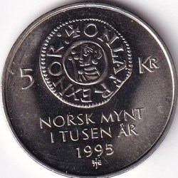 Norway 5 Kroner 1,000 years of Norwegian coinage 1995 Copper Nickel UNC Coin