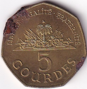 Haiti 5 Gourdes 1998 Used Brass Plated Steel Coin