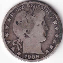 USA 1/2 Dollar Barber 1909 Very Fine Silver Rare