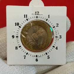 Alternative view of Ten Rs Scare 2" O Clock Error Coin 475 Th Birth Aniversary of Maharana Pratap Ji Year 2015 Noida Mint RBI Mistake Coin