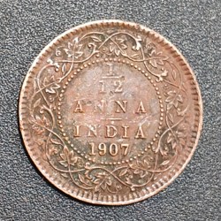 British-India 1⁄12 Anna 1907 (Edward VII) Rare Coin #E-28