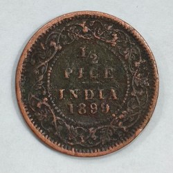Alternative view of India - British ½ Pice 1899 - Victoria Rare Coin #E-51