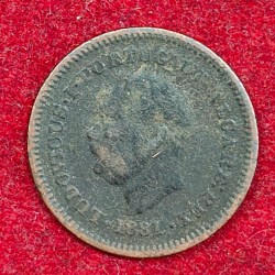 Portuguese-India ⅛ Tanga 1881 (Luíz I) Rare Coin #E-53