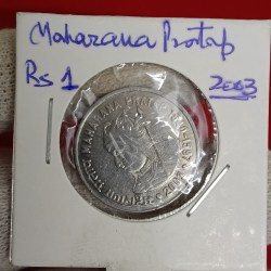 Alternative view of One Rs FSS Rare Coin Maharana Pratap ji 1540-1597 Bombay Mint 2003 Year Good Condition 02
