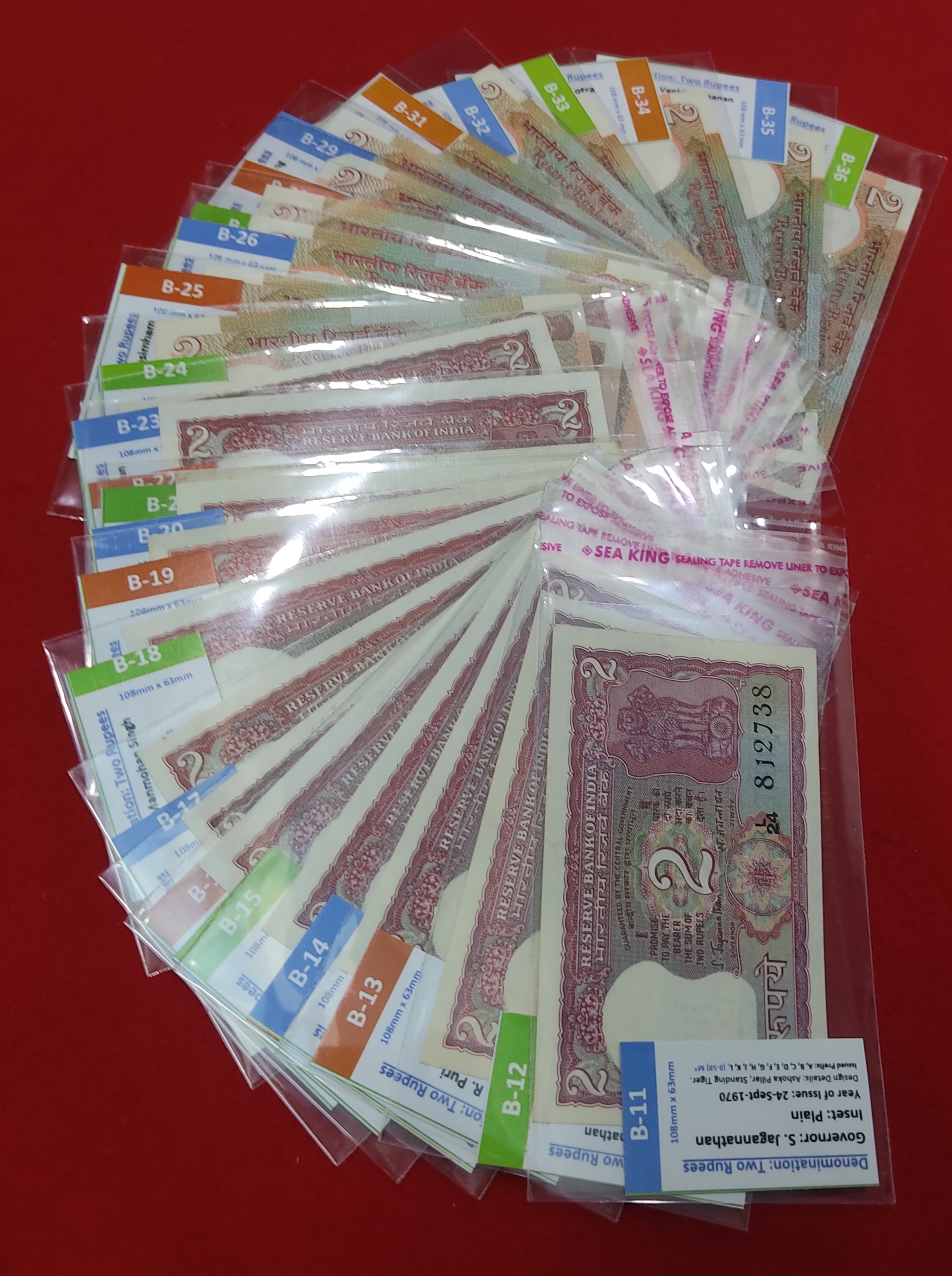 2 Rupee Signature Set B-1 to B-36 Total 36 Note Set