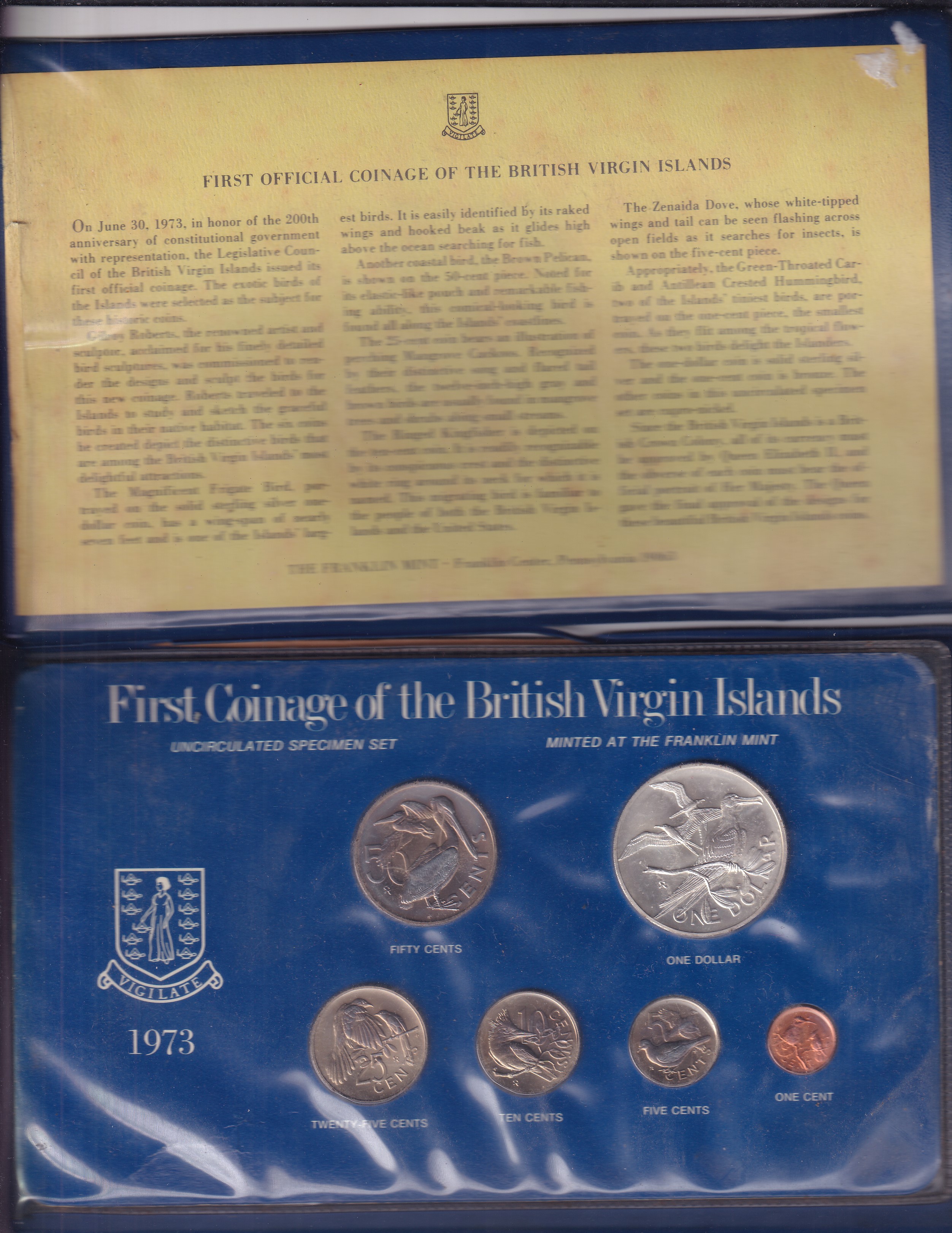 BRITISH VIRGIN ISLAND SPECIMEN COIN SET , 1973 RARE (6 COIN SET) MINTED AT FRANKLIN MINT - Image 5
