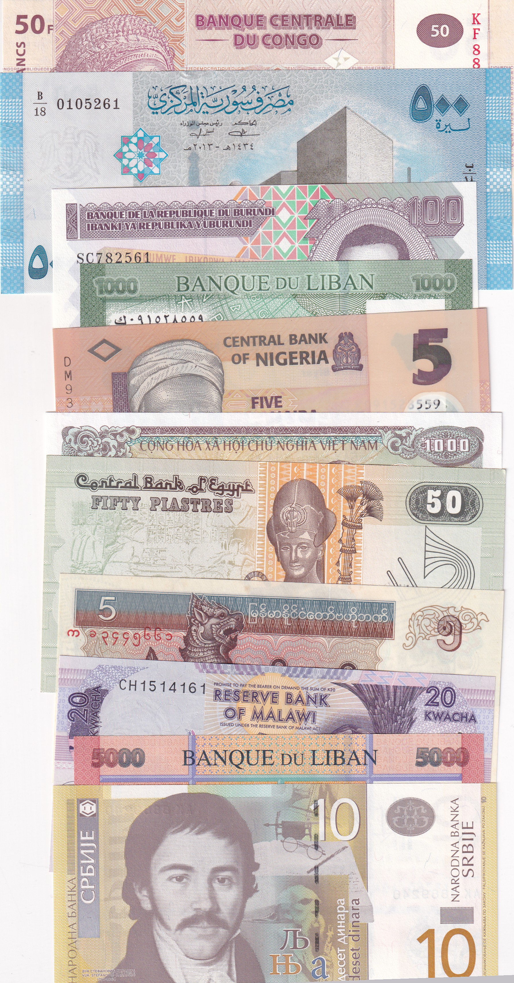 50 Different Foreign Gem Unc Note