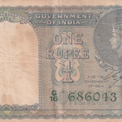 1940 BRITISH - INDIA 1 RUPEES GEORGE VI GOVERNOR C.JONES VERY RARE NOTE