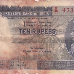 British-India 10 Rupees (George VI) Governor J B Taylor Rare Note (Condition As Per Image)