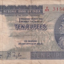 10 Rupees George Fifth Governor J .B Taylor Rare High Graded Note