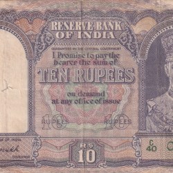 10 Rupees George Fifth Governor C.D.Deshmukh Rare High Graded Note